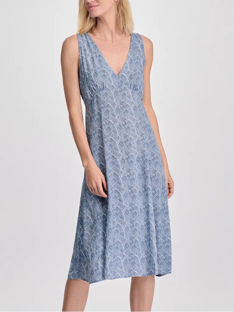 Eddie Bauer Destination Dusk Blue Palm Floral Print Sleeveless Midi Dress 10